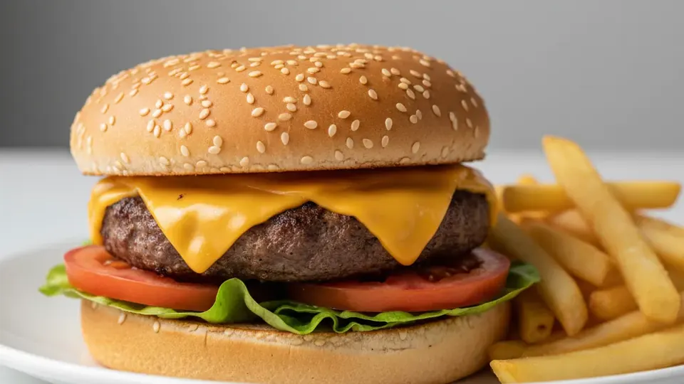 Susamlı ekmek arasında hamburger