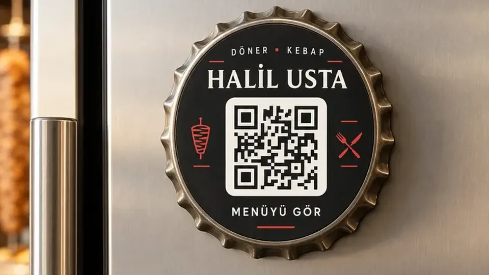 Buzdolabı kapağında karekodlu işletme magneti