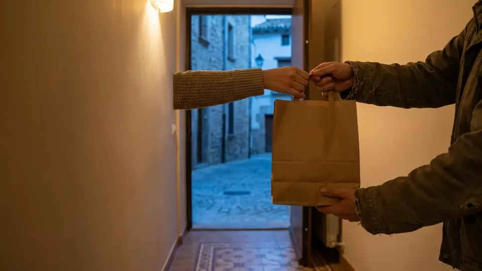 Kapıda müşteriye teslim edilen kraft kâğıt paket servis poşeti