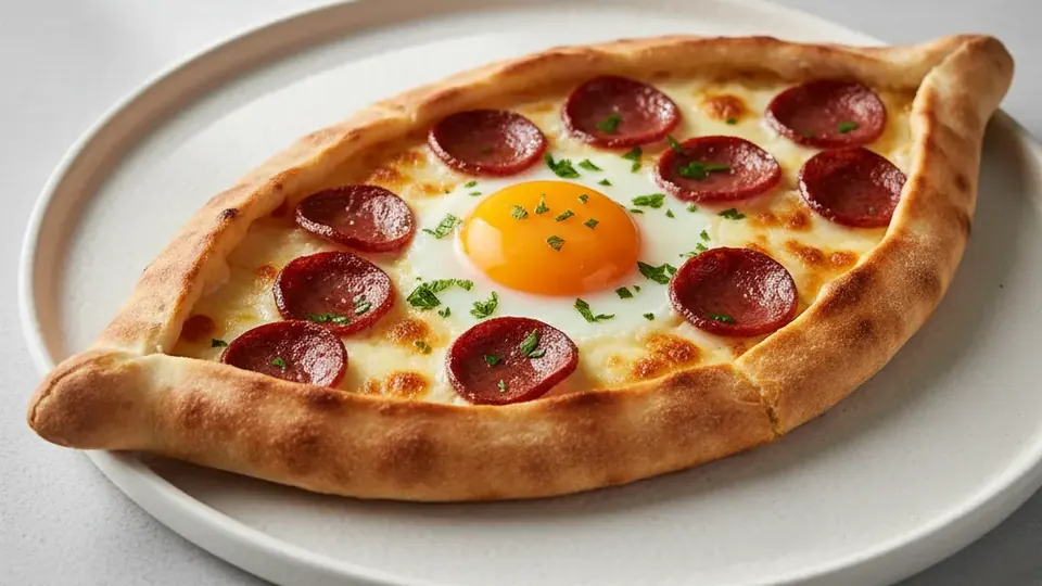 Tabakta sucuklu ve yumurtalı pide