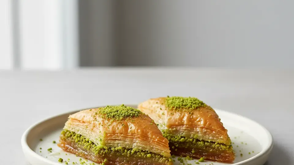 Tabakta fıstıklı baklava dilimleri