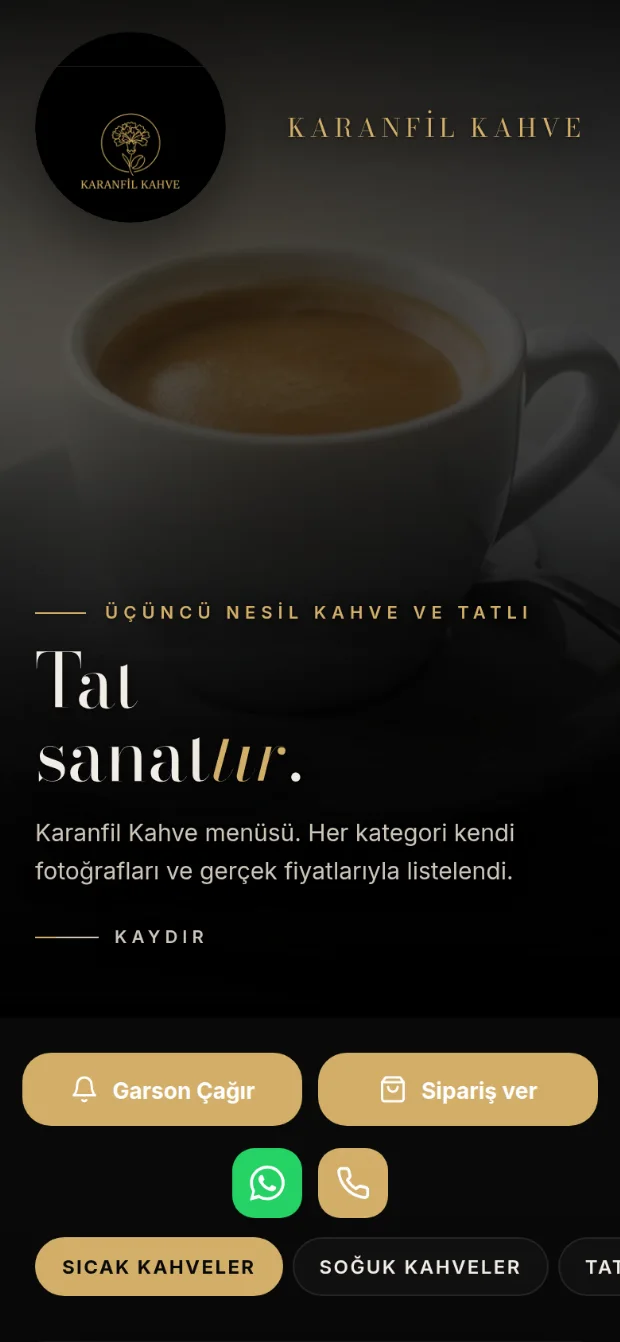 Karanfil Kahve menüsü, Noir teması