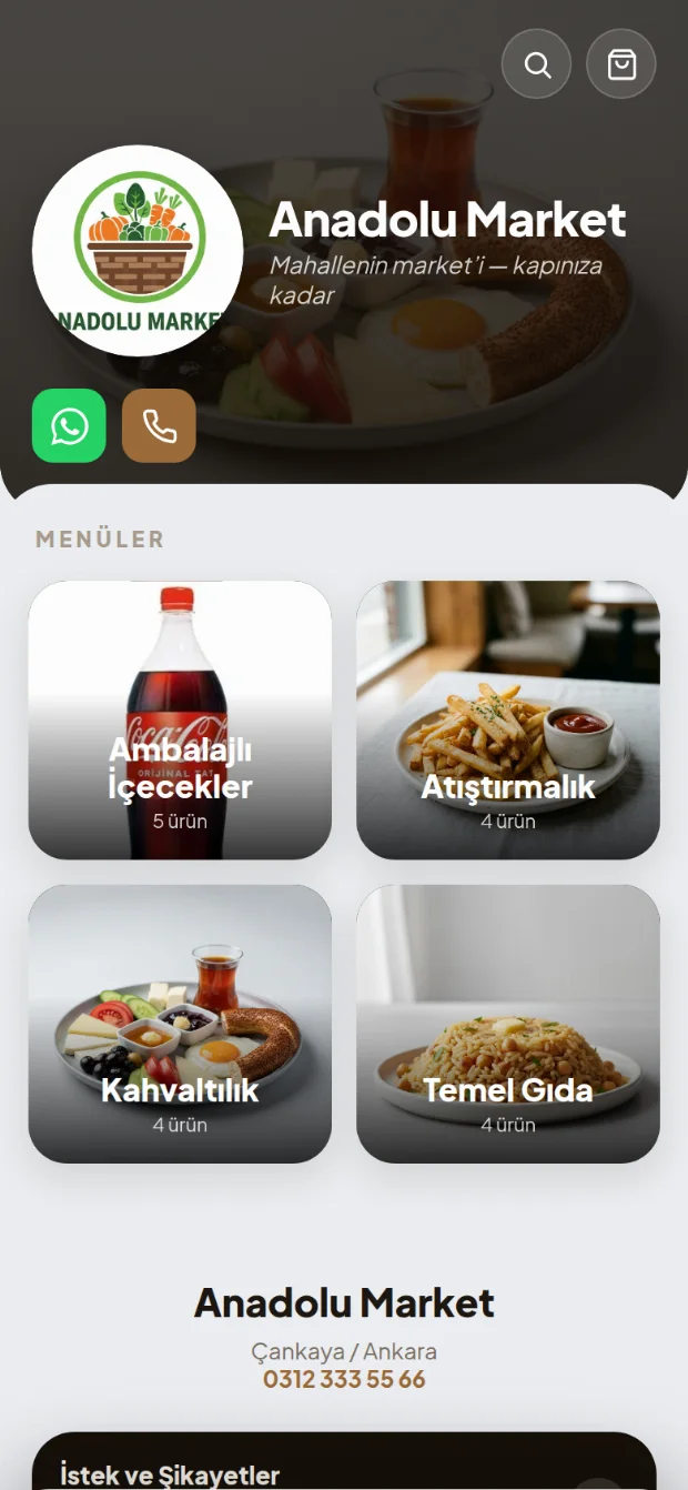 Anadolu Market menüsü, Pro teması